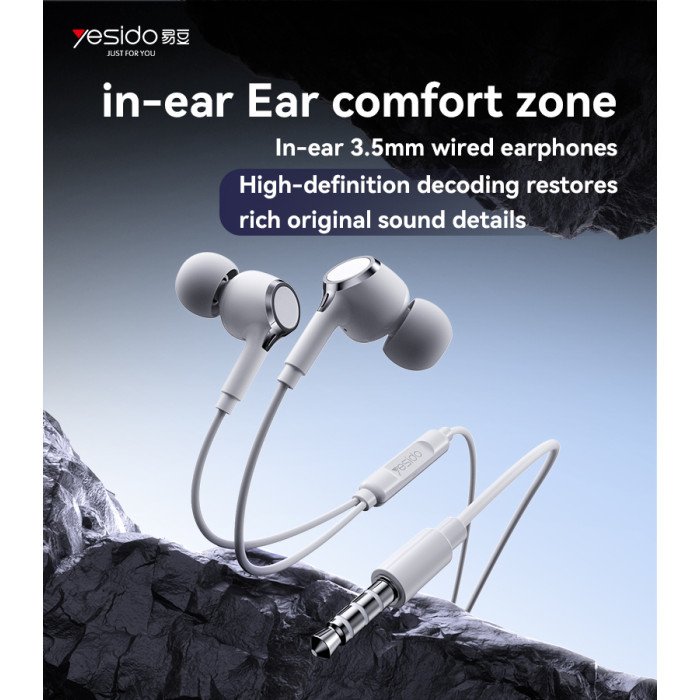 Yesido YH53 Black And White Three-button Remote HD Call Design In-ear 3.5mm Interface Wired Earphone