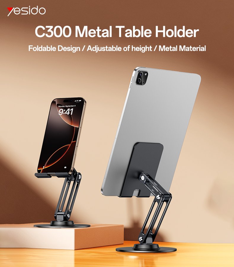 Yesido C185 Adjustable Height Aircooled Foldable Desktop Supporter Holder Metal Laptop Tablet PC Stand