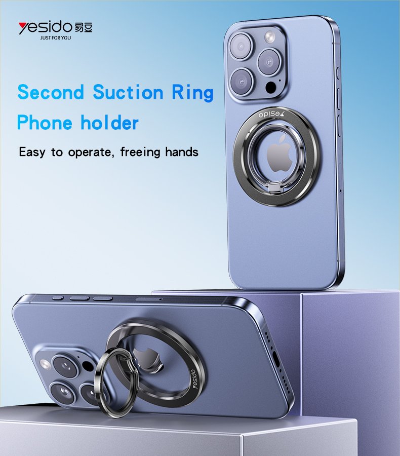 Yesido C205 360 Free Rotation Built-in N52 Magnets Double Ring Metal Folding Ring Phone Holder