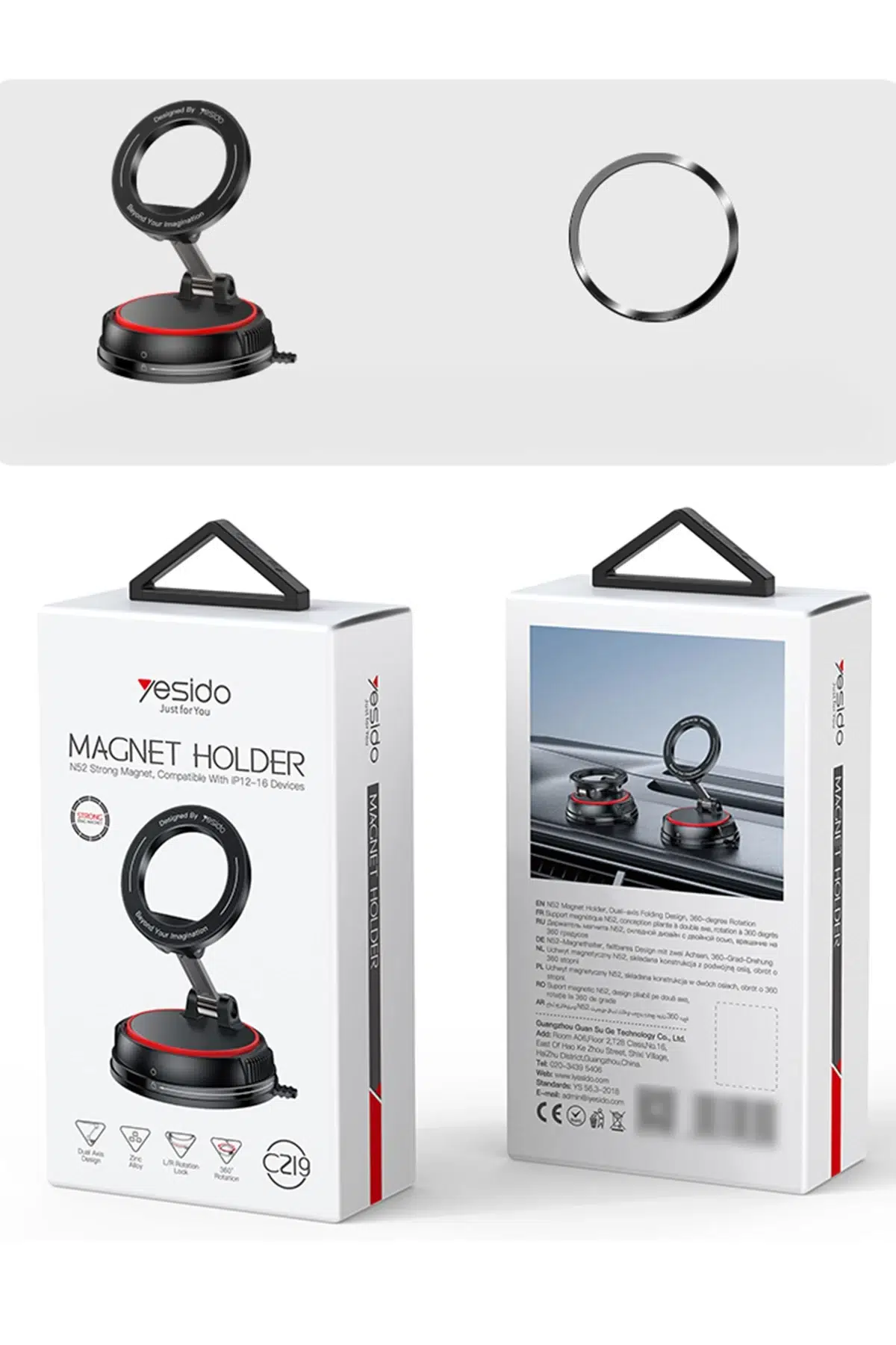 Yesido C219 360 Rotation And Folding Zinc Alloy Center Console Magsafing Suction Cup Car Phone Holder