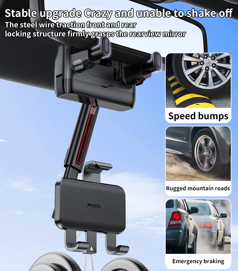 Yesido C265 360°Adjustable Rotation Length Adjustable Rearview Mirror Car Phone Holder
