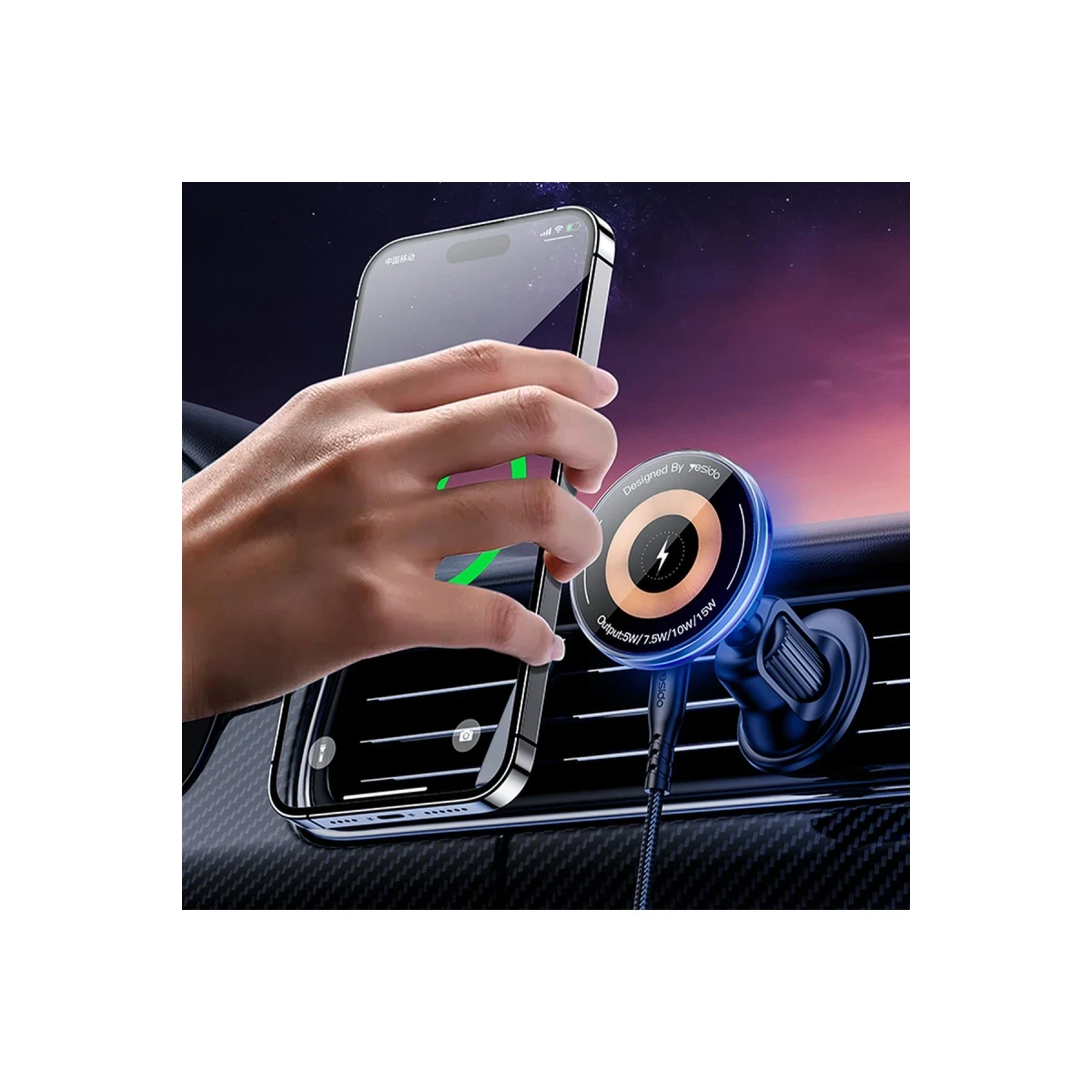 Yesido C308 Low Temperature 15W MAX Flowing Light Magnetic Suction Wireless Fast Charging Phone Holder
