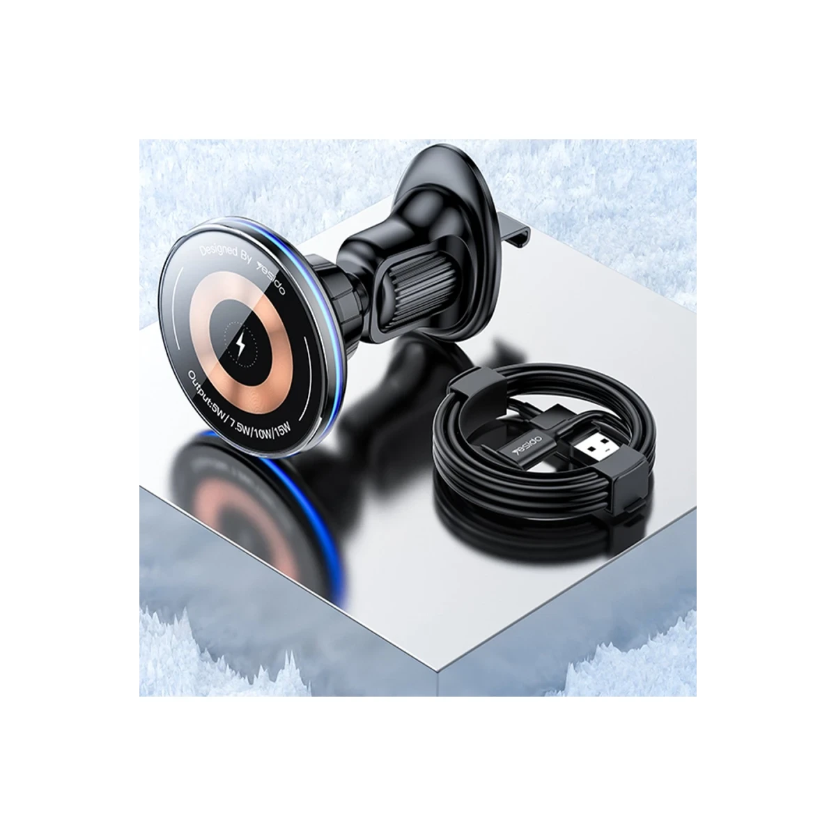Yesido C308 Low Temperature 15W MAX Flowing Light Magnetic Suction Wireless Fast Charging Phone Holder