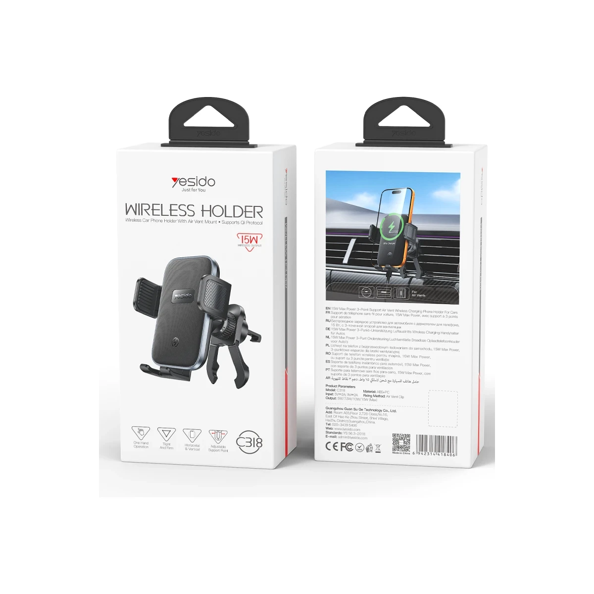 Yesido C318 15W Wireless charger Car holder