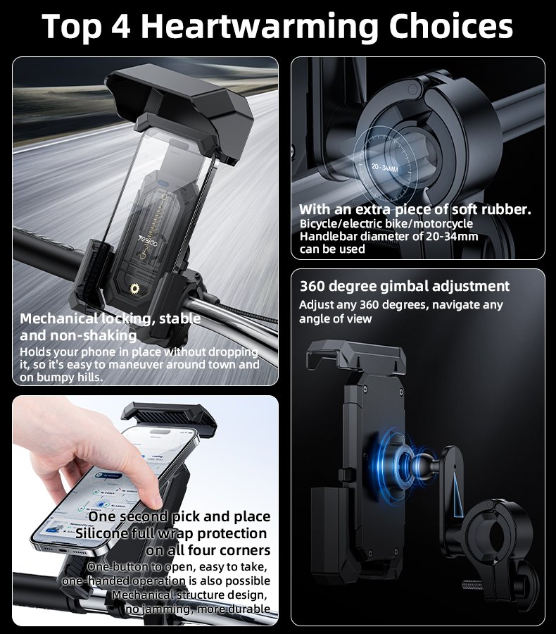 Yesido C331 Yesido 360 Degree Universal Ball Adjustment Mechanical Locking Stable Bicycle Phone Holder