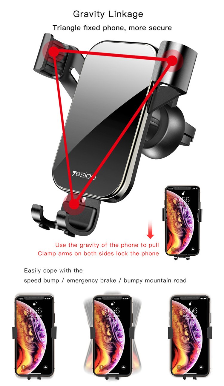 Yesido C87 360 Angle Adjustable Mobile Phone Air Vent Holder Bracket Universal Gravity Car Phone Holder