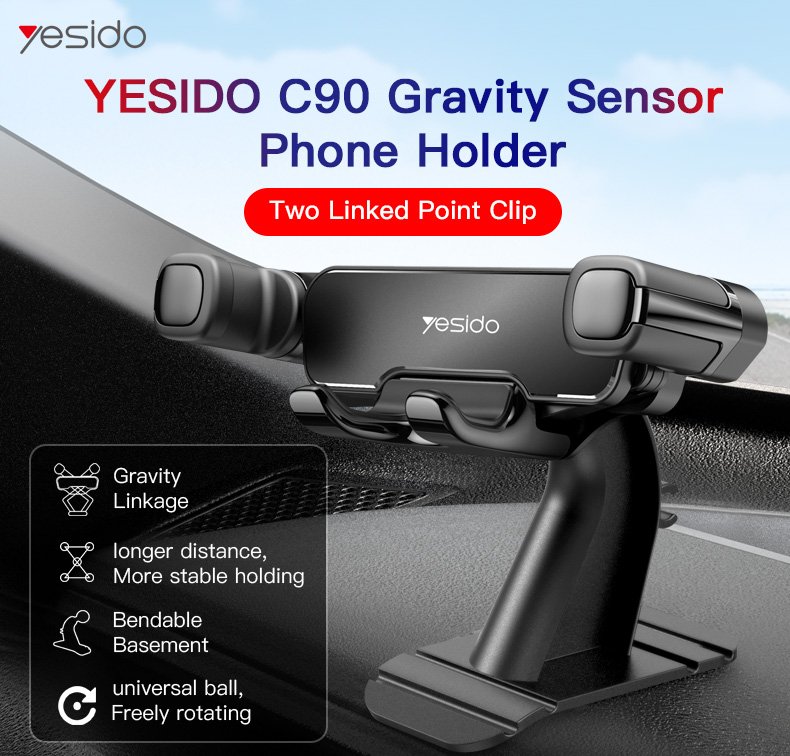 Yesido C90 Car Gravity 360 Degree Universal Dashboard Moblie Phone Holder | Gravity Sensor Phone Holder