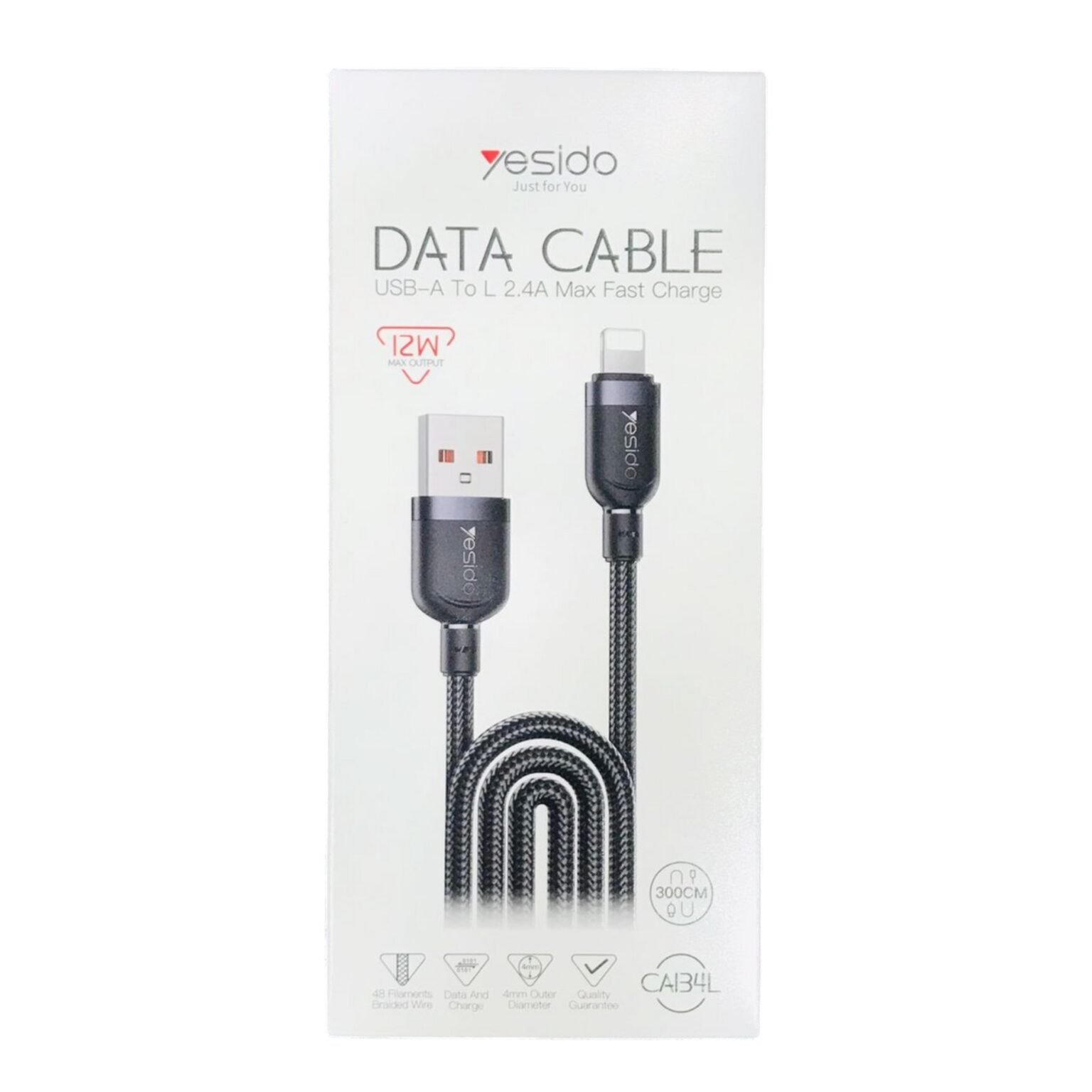 Yesido CA134L A TO L/2.4A Data cable 3M PE core wire [(76/0.1TC+250D nylon)*2C red