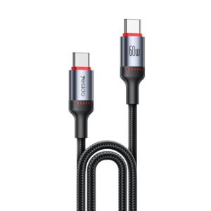 Yesido CA181 1.2M PD60W Fast Charging Type-C To Type-C 48-Strand Braided Cable Power LED Light Data Cable