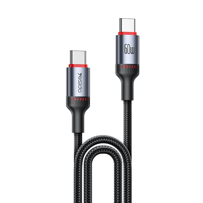 Yesido CA181 1.2M PD60W Fast Charging Type-C To Type-C 48-Strand Braided Cable Power LED Light Data Cable