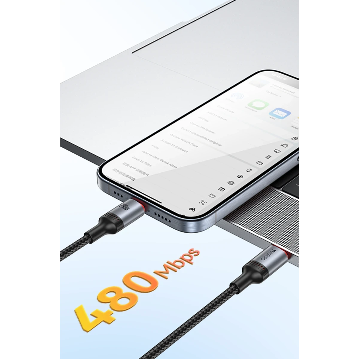 Yesido CA185 240W Ultra-Fast Type-C to Type-C Cable 1.2M - PD 3.1 Fast Charging & 480Mbps Data Transfer Cord