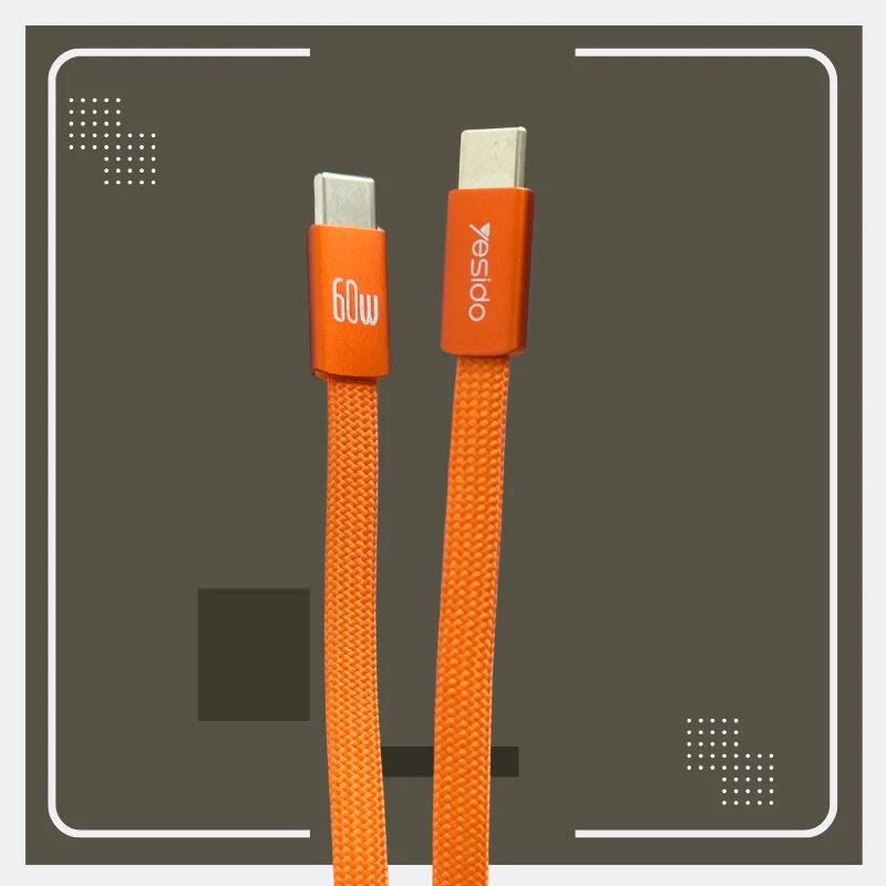 Yesido CA206-ORANGE C-C 60W Braided Flat Data Cable