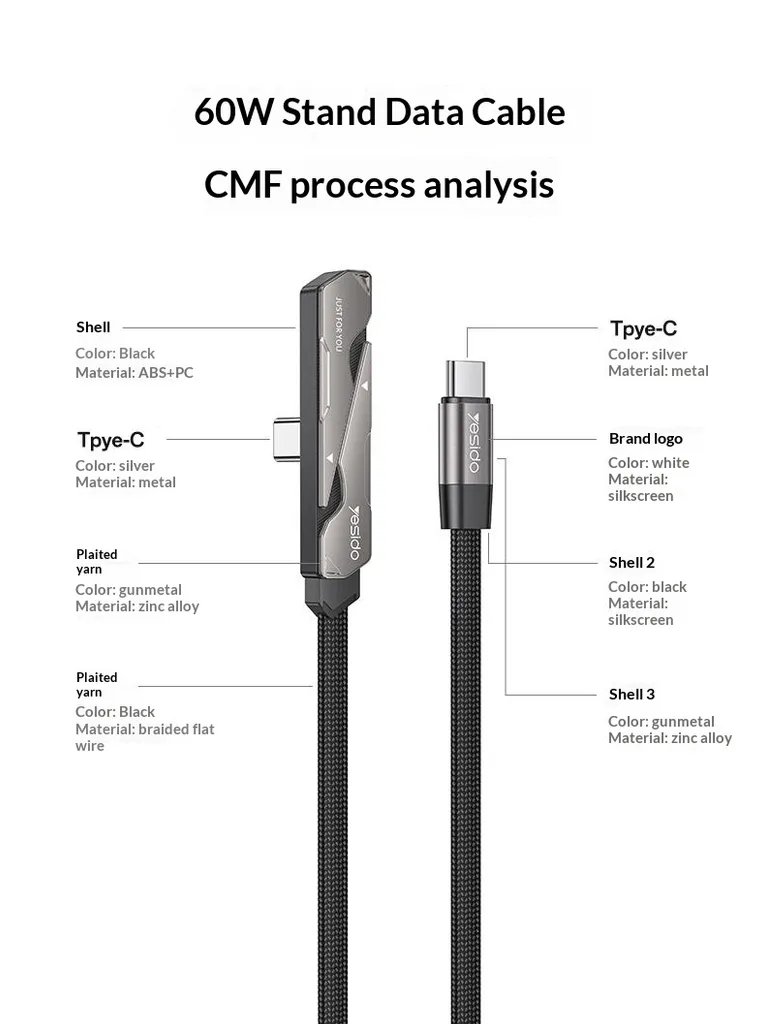 Yesido CA207 C-C 60W bracket data cable