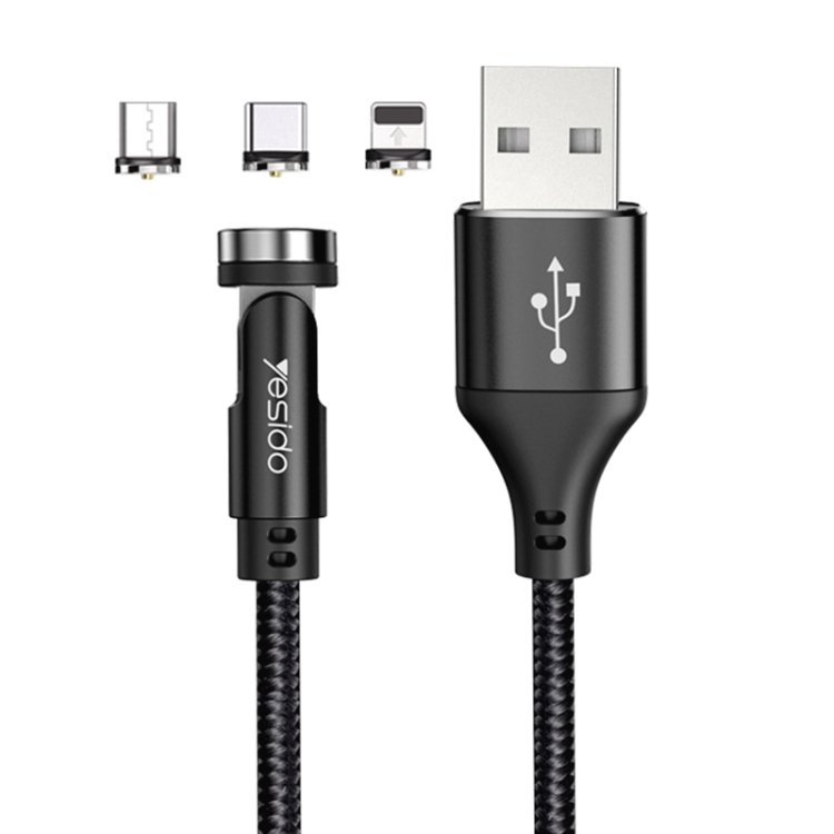 Yesido CA68 3*1 540 ° Rotation Magnetic data cable Nylon Braided Cable Colors: BLACK…