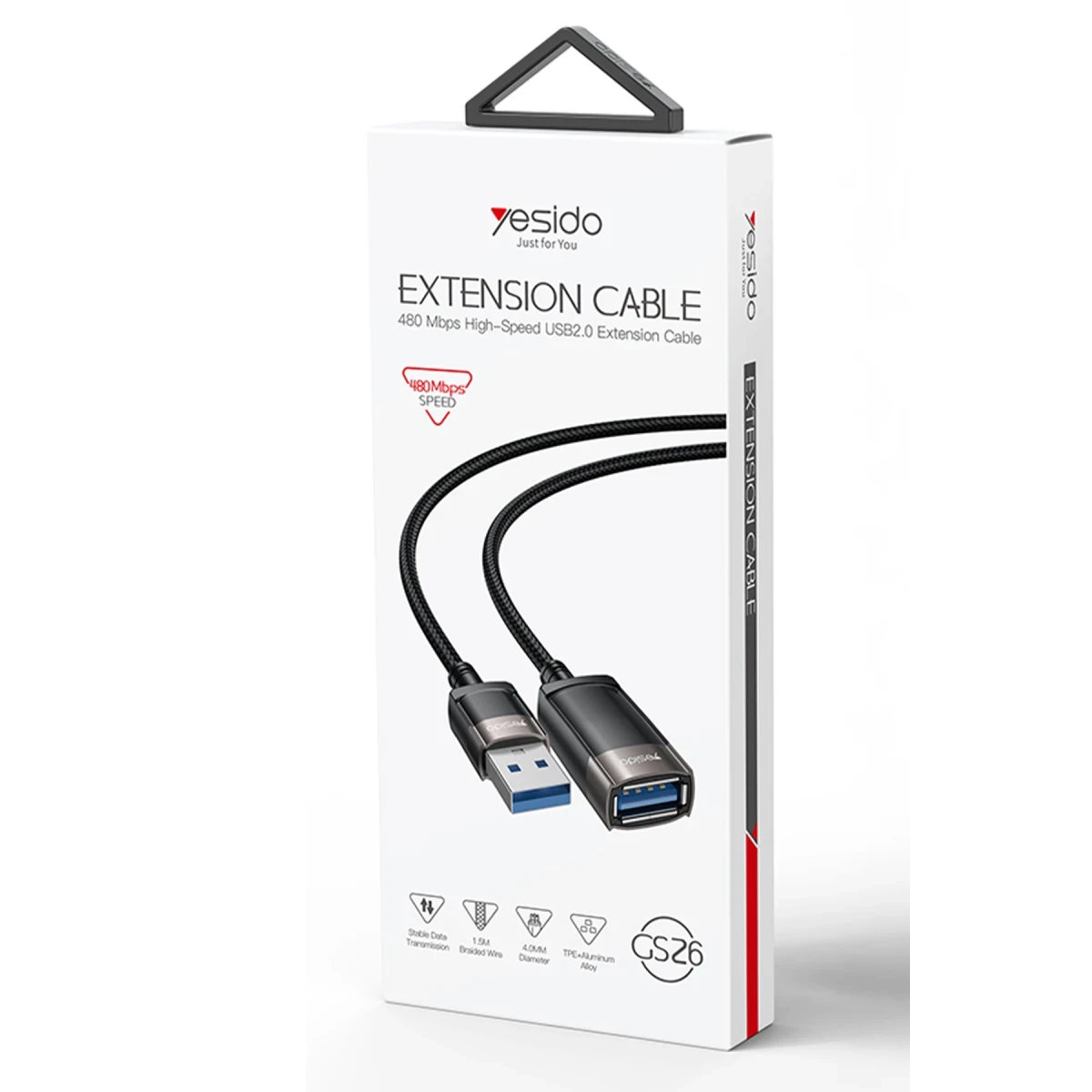 Yesido GS26 1.5M Braided Cable Aluminum Alloy High-speed Transmission USB 2.0 Extension Cable