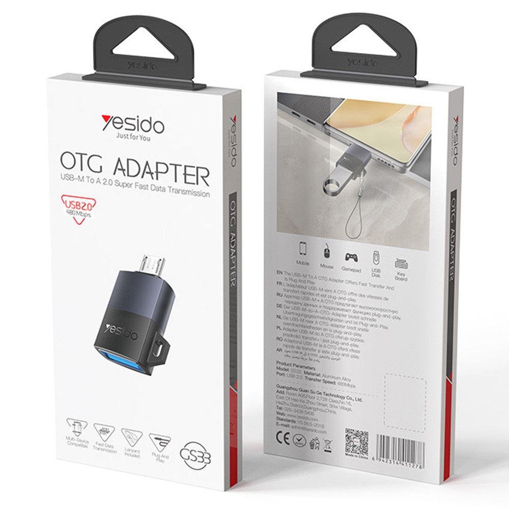 Yesido GS33 OTG Micro to USB-A USB interface: USB2.0 Transmission speed: 480Mbps