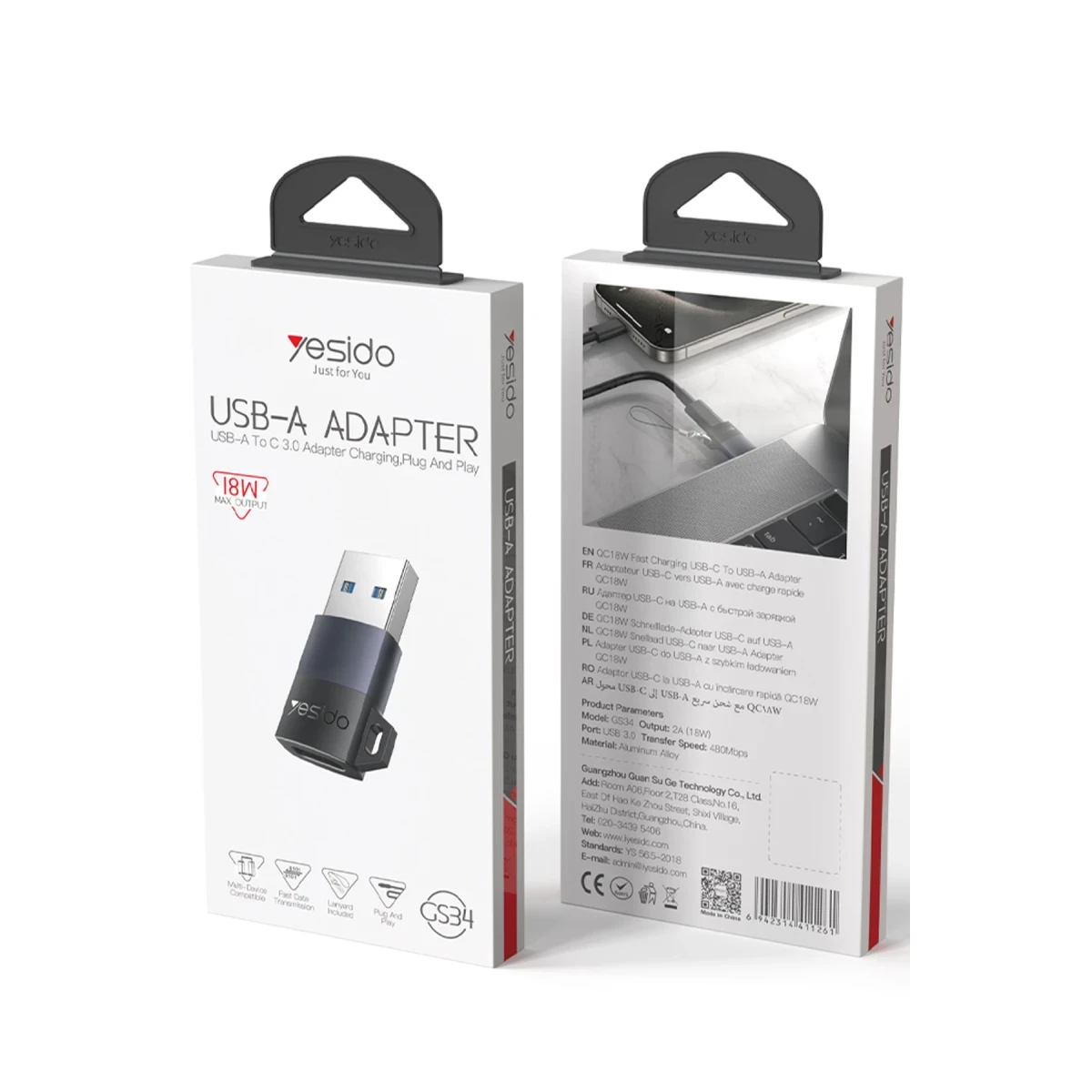 Yesido GS34 OTG USB-A to TYPE-C USB interface: USB2.0 Transmission speed: 480Mbps
