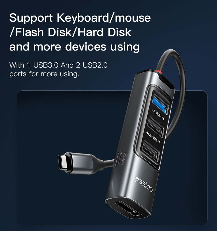 Yesido HB23 5 IN 1 USB C HUB | PD 100W For Laptop Tablet Mobile Phone Support OTG Function Adapter