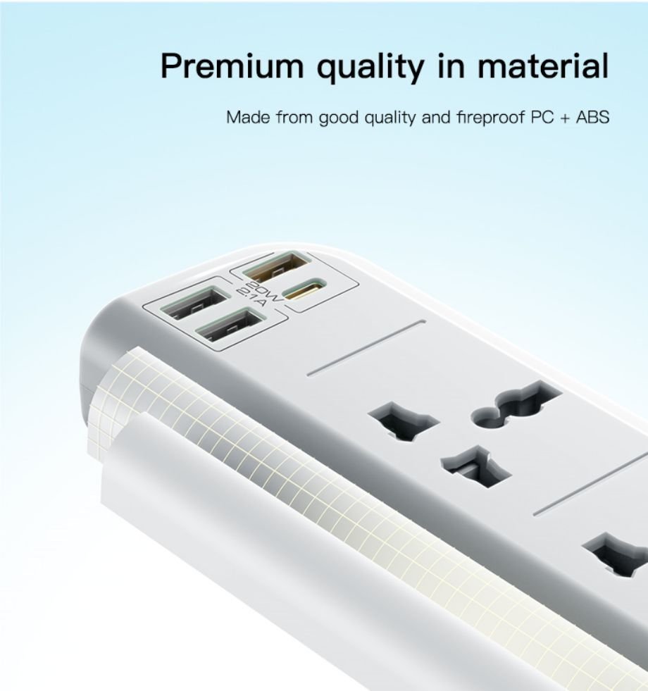 Yesido MC18 2 Meter MAx 3250W 4 AC ports EU Standard Power Socket with PD and QC fast charging USB ports