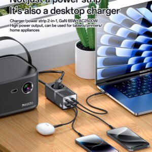 Yesido MC36 AC&2*TC&2*USB 5 In 1 European Standard Fireproof PC 65W+2500W GaN Fast Charging Power Socket