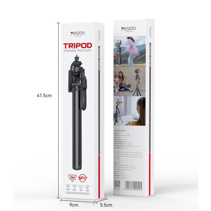 Yesido SF17 360 Handheld Panoramic Shot Selfie Stick 2.05M Bluetooth Remote Shooting Aluminum Alloy Tripod