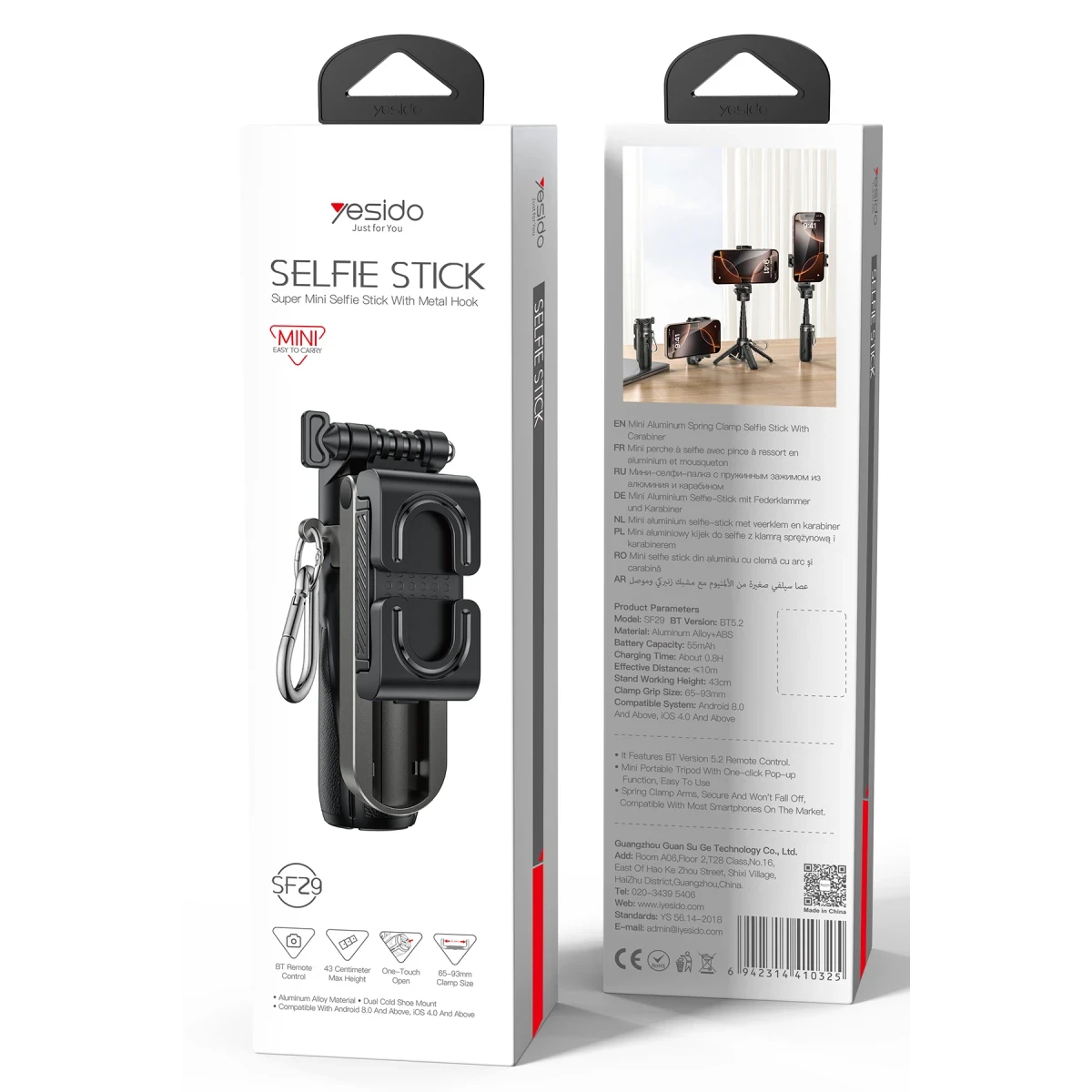 Yesido SF29 360 Rotation 43CM Length BT5.2 Detachable Remote Control Reinforced Tripod Mini Selfie Stick