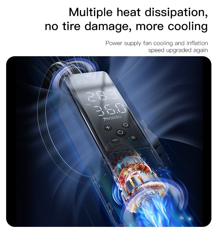 Yesido VC05 Fast Inflation Portable Precise Air Replenishment Intelligent Digital Displaycar Inflation Pump