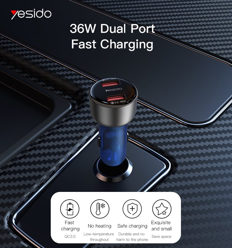 Yesido Y51 Car Charger | QC 18W USB 2Ports Fast Charging Car Charger