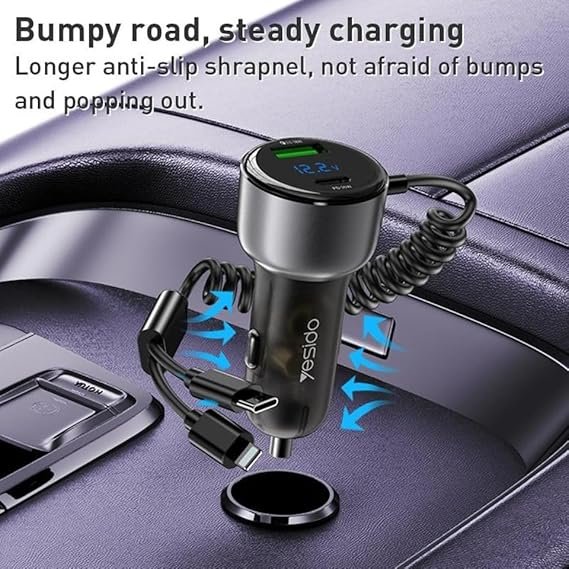 Yesido Y58 60W Fast Charging Car Charger(Built-in TC & Lightning Cable)