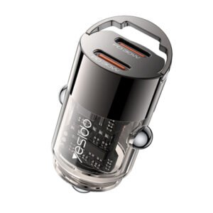 Yesido Y69 Aluminum Alloy Transparent Shell Pull Ring Design PD 30W Fast Charging Mini Hidden Car Charger