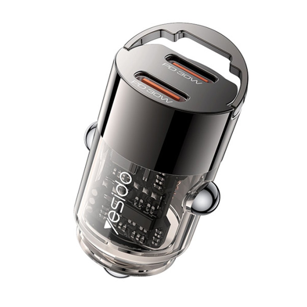Yesido Y69 Aluminum Alloy Transparent Shell Pull Ring Design PD 30W Fast Charging Mini Hidden Car Charger