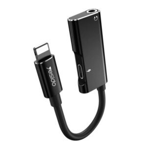 Yesido YAU11 2-in-1 Lightning to 3.5mm Headphone Jack Adapter & Fast Charging Splitter with Ring Kickstand for iPhone