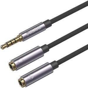 Yesido YAU28 15cm 3.5mm Male Jack To Female Earphone And Microphone Port AUX Audio Cable