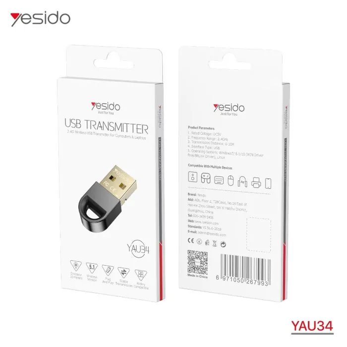 Yesido YAU34 Mini USB Bluetooth Adapter Receiver Wireless Mini USB Bluetooth 5.1 Receiver For Computer