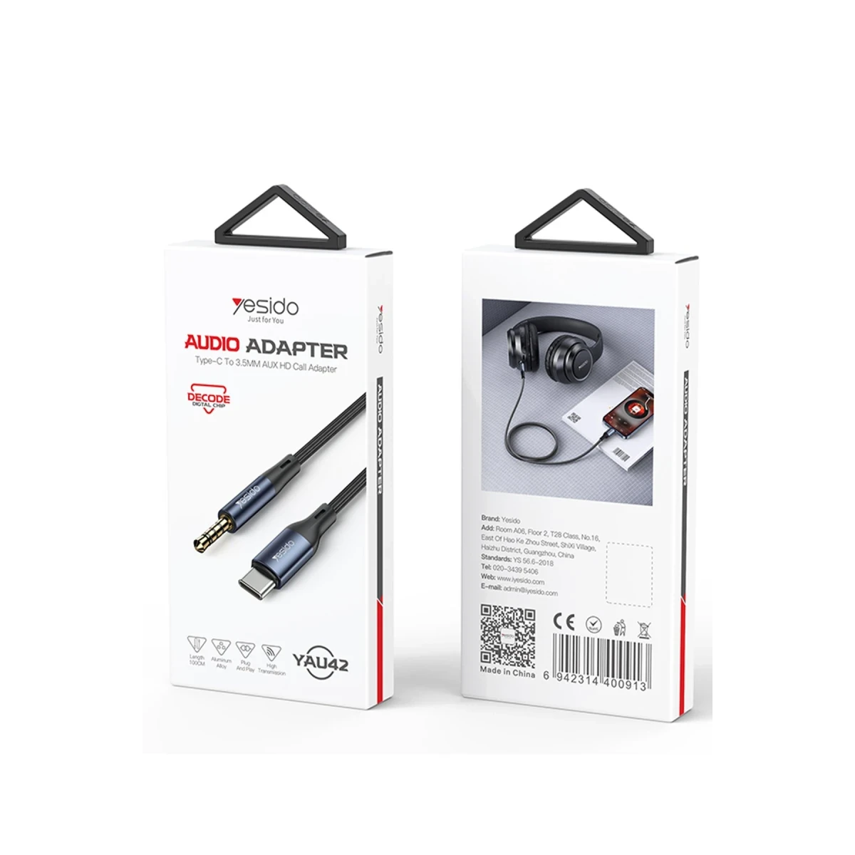 Yesido YAU42 Aluminum Alloy Built-in High-performance Type-C to 3.5MM AUX HD Call Audio Cable