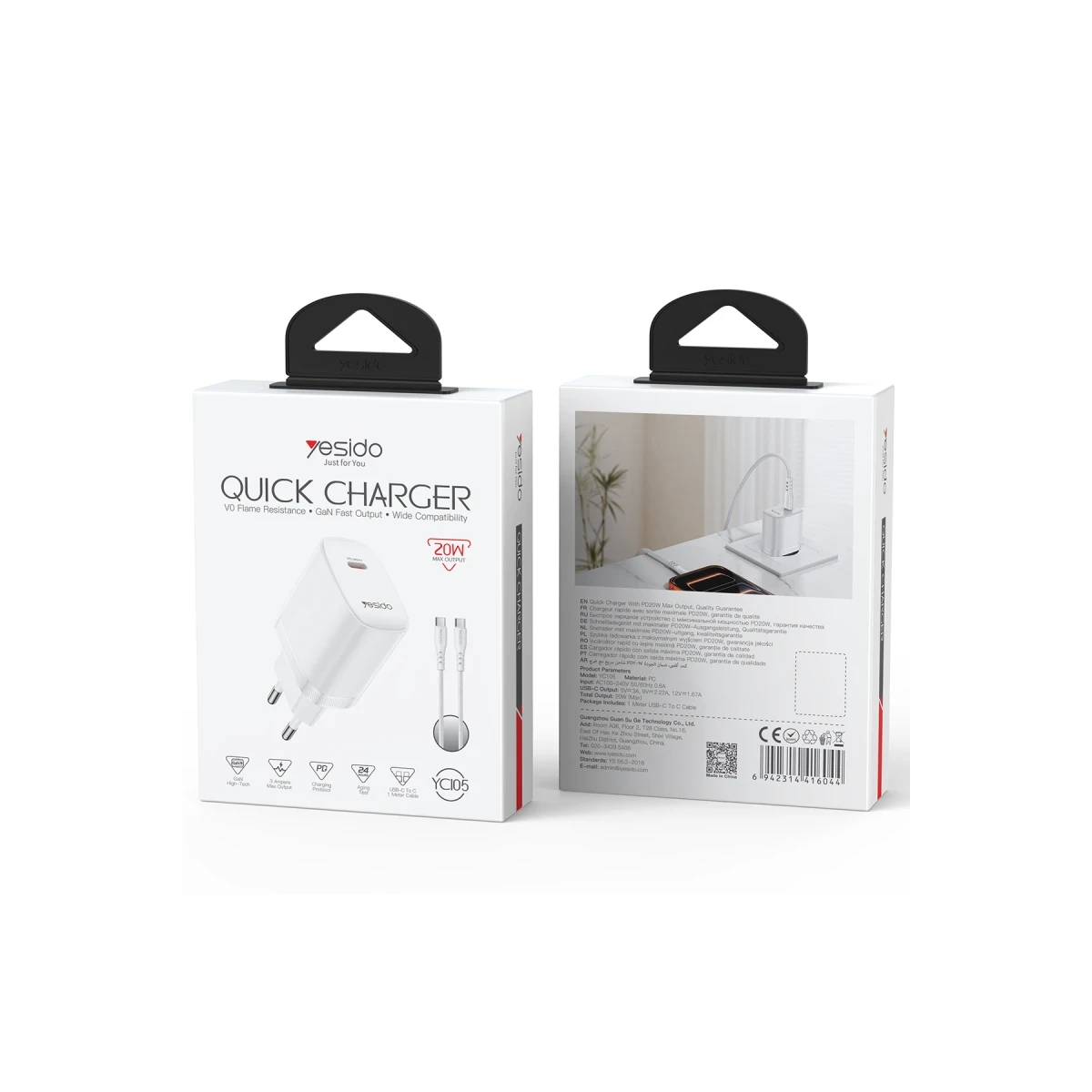 Yesido YC105 TC PD20W Home charger EU (C TO C cable)