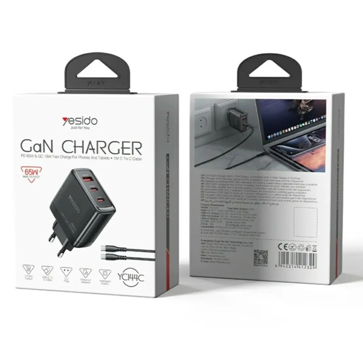 Yesido YC144C 65W GaN Charger with C-C cable EU