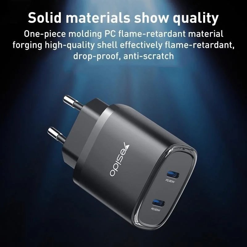 Yesido YC56 20W Fast Charging Home Charger(TC+TC) (with cable C-C)