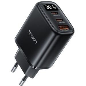 Yesido YC69 PD 30W Fast Charging 2*TC & USB Three Ports Smart Digital Display EU Standard Fast Charger