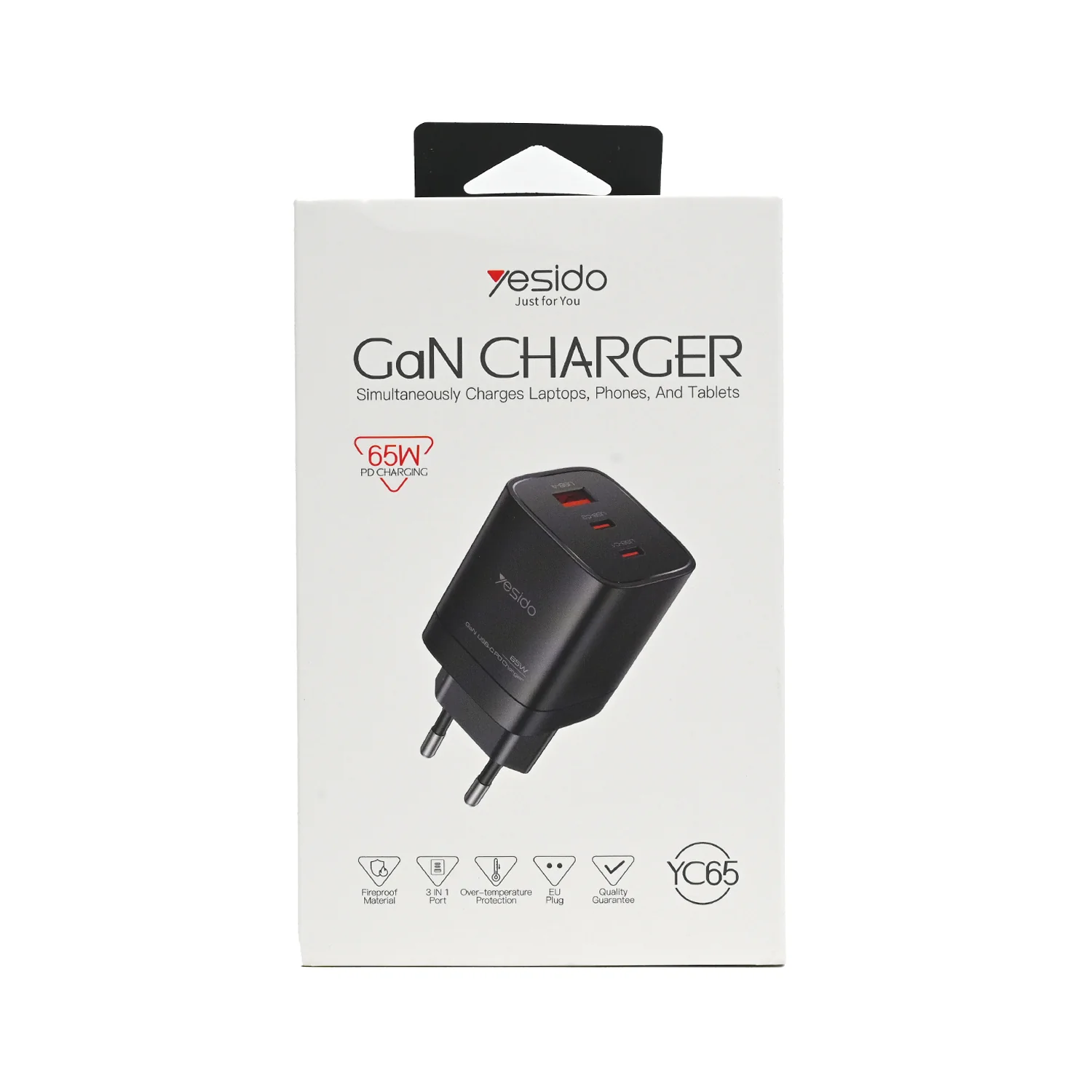 Yesido YC65 Low Temperatures 65W Fast Charging 2 USB-C & USB-A Three-port EU GaN Fast Charger