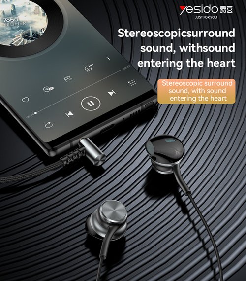 Yesido YH40 Stereoscopic Surround Sound with 3.5MM Gold-plated Interface Transparent In-Ear Wired Headphone