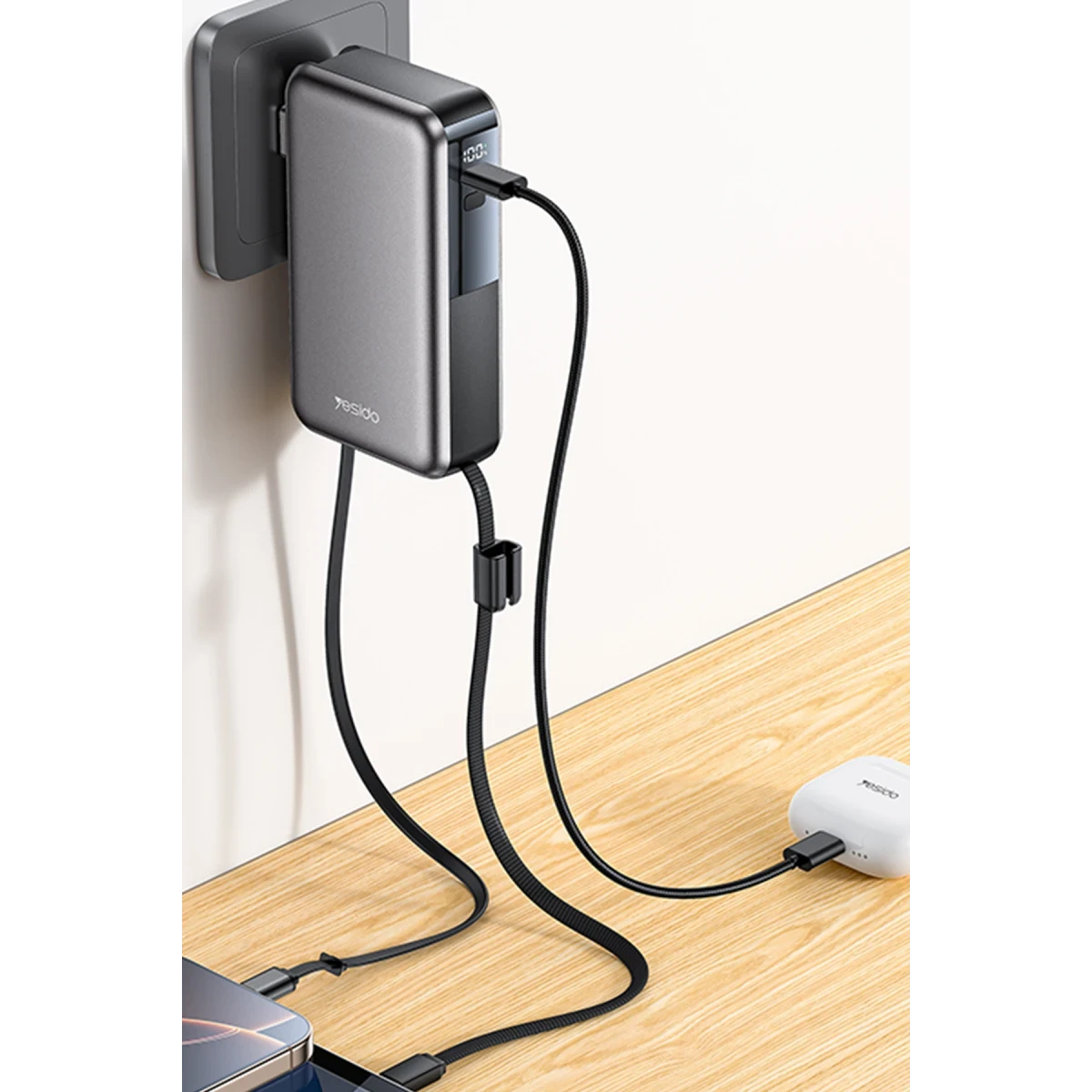 Yesido YP90E 10000mAh AC+DC retractable power bank - EU