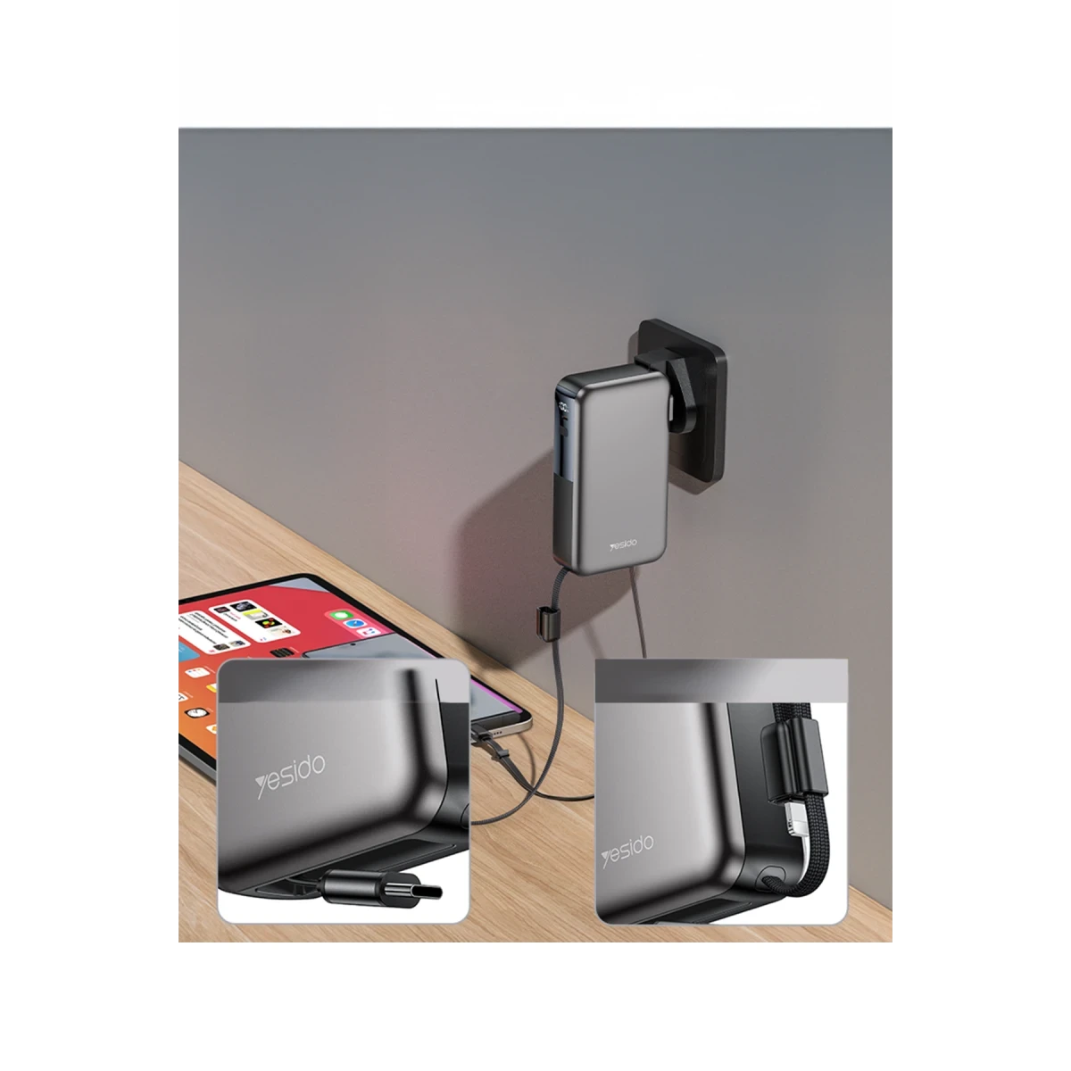 Yesido YP90E 10000mAh AC+DC retractable power bank - EU