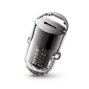 Yesido Y67 Aluminum Alloy Transparent Shell Pull Ring Design PD45W Fast Charging Mini Hidden Car Charger