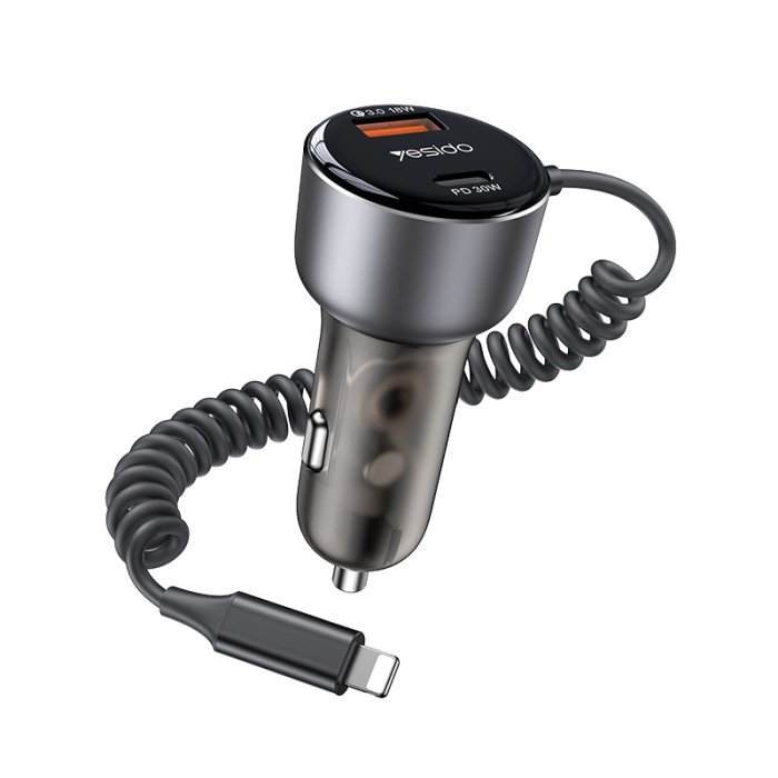 Y57 50W Fast Charging Car Charger | Built-in Lightning car cigarette lighting port charger adapter