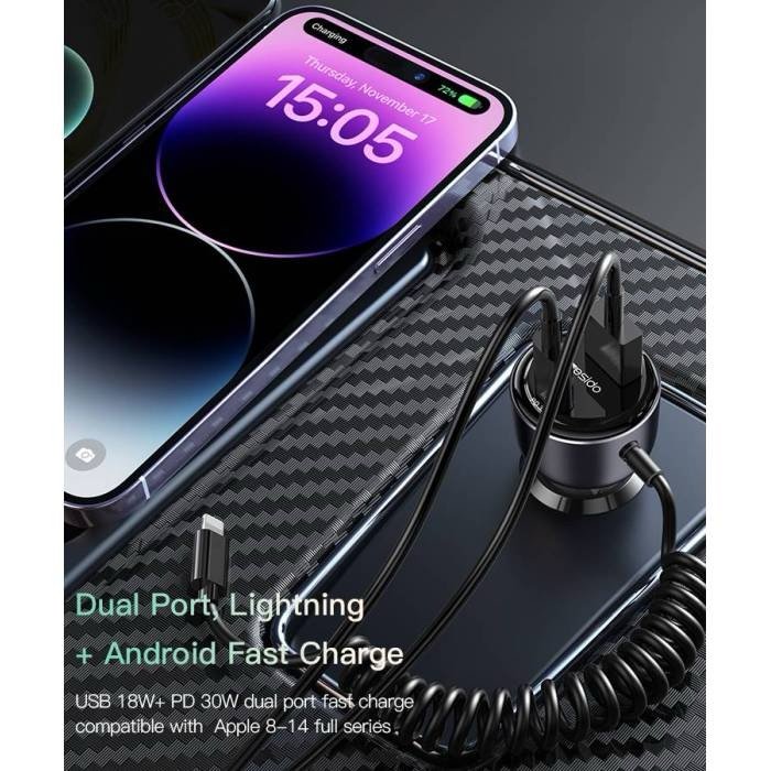 Y57 50W Fast Charging Car Charger | Built-in Lightning car cigarette lighting port charger adapter
